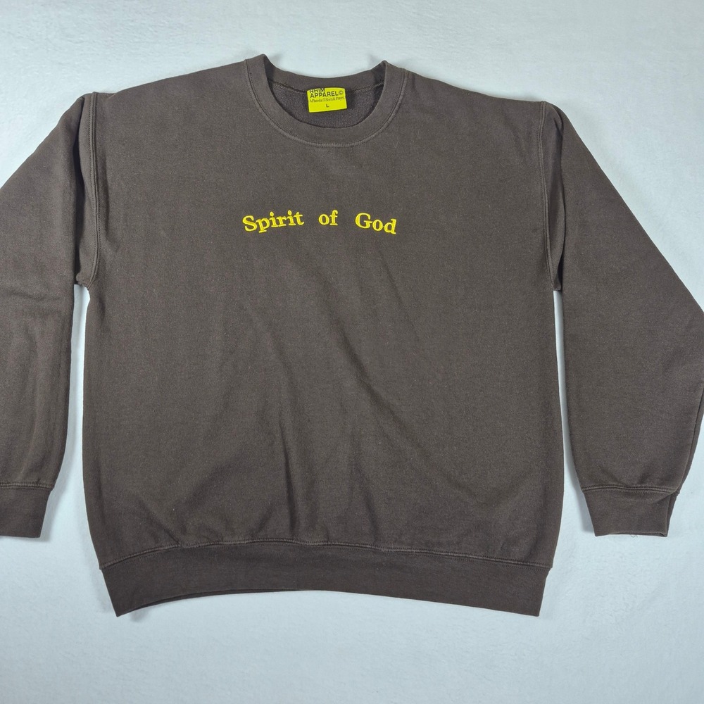 NHIM Apparel Spirit of God Sweatshirt Mens L Brown Embroidered Crewneck
